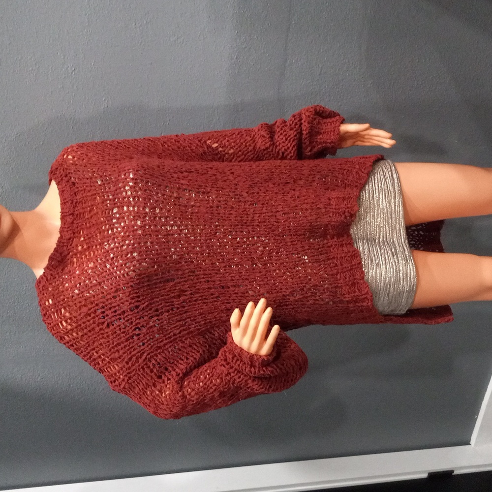 Free People Beach Girl Yarn Knit Sweater Oversized Size High Low Hem M/ L